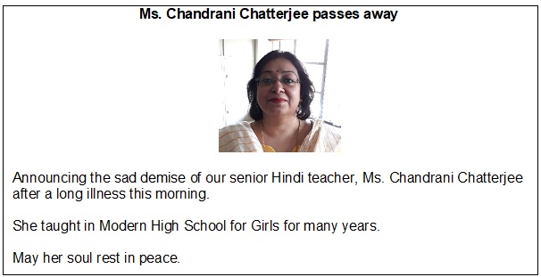 Ms Chandrani Chatterjee PASSES AWAY